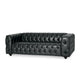 Canapé Arlo, revêtement en similicuir noir capitonné Chesterfield, bois, 213 cm