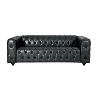 Canapé Arlo, revêtement en similicuir noir capitonné Chesterfield, bois, 213 cm