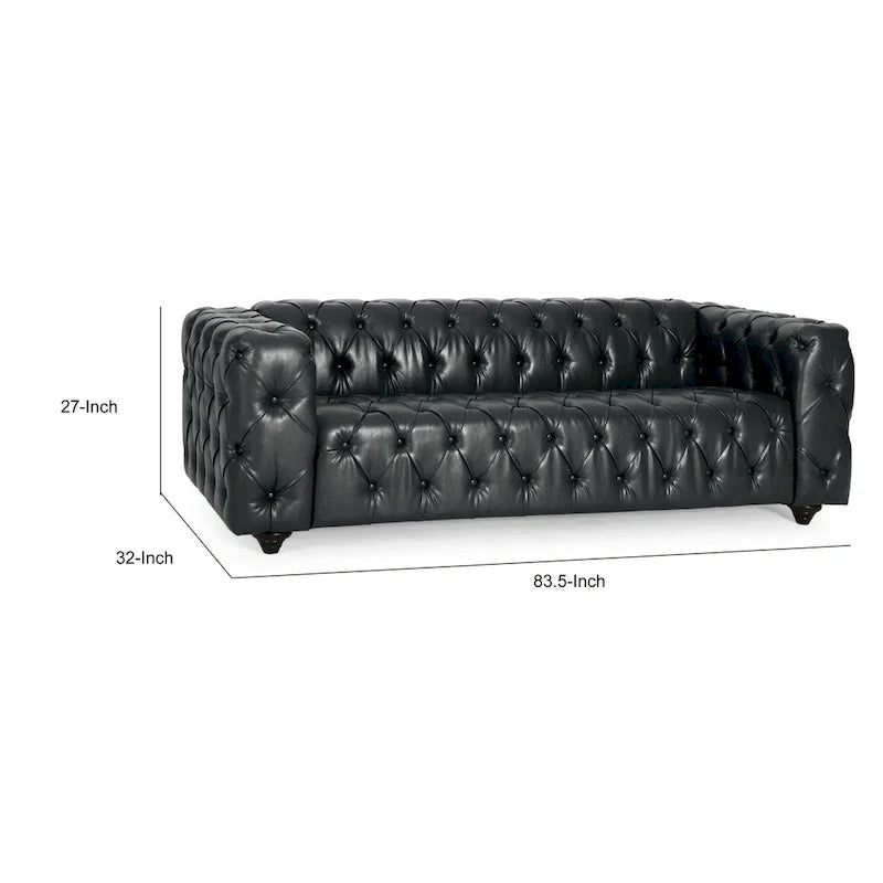 Canapé Arlo, revêtement en similicuir noir capitonné Chesterfield, bois, 213 cm