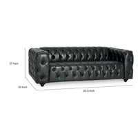 Canapé Arlo, revêtement en similicuir noir capitonné Chesterfield, bois, 213 cm