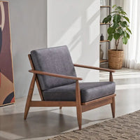 Fauteuil Lissa, Rembourrage moelleux gris anthracite, Cadre en bois marron