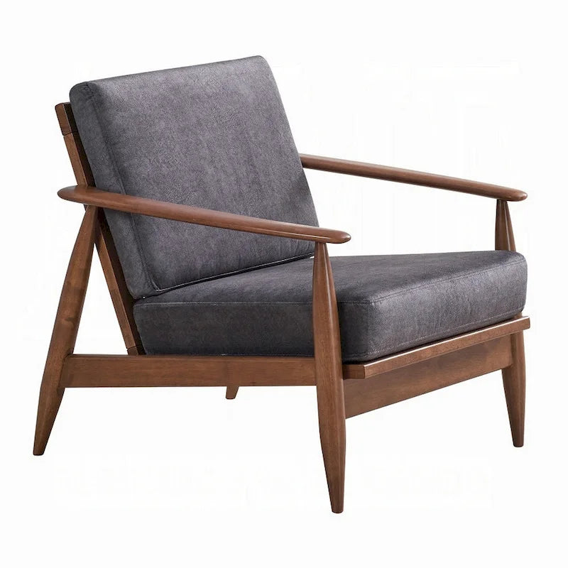 Fauteuil Lissa, Rembourrage moelleux gris anthracite, Cadre en bois marron