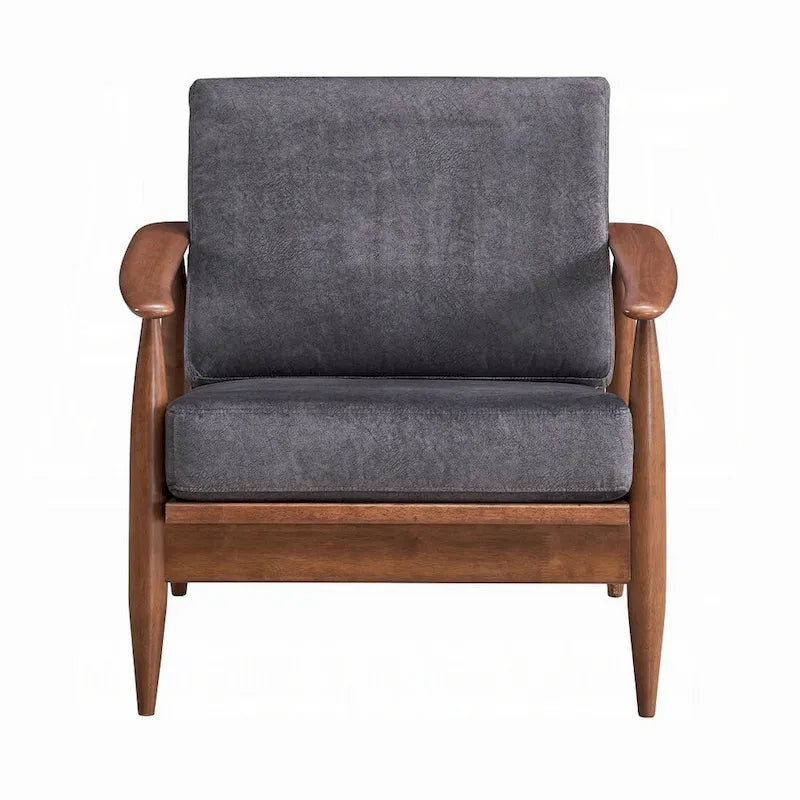 Fauteuil Lissa, Rembourrage moelleux gris anthracite, Cadre en bois marron
