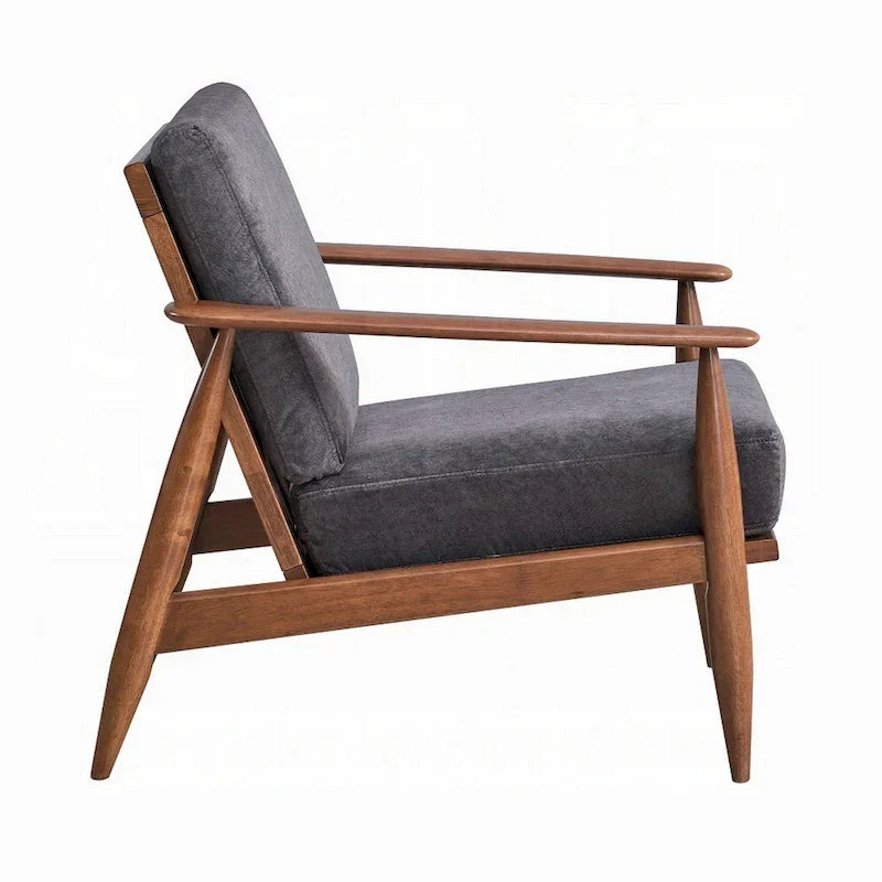 Fauteuil Lissa, Rembourrage moelleux gris anthracite, Cadre en bois marron