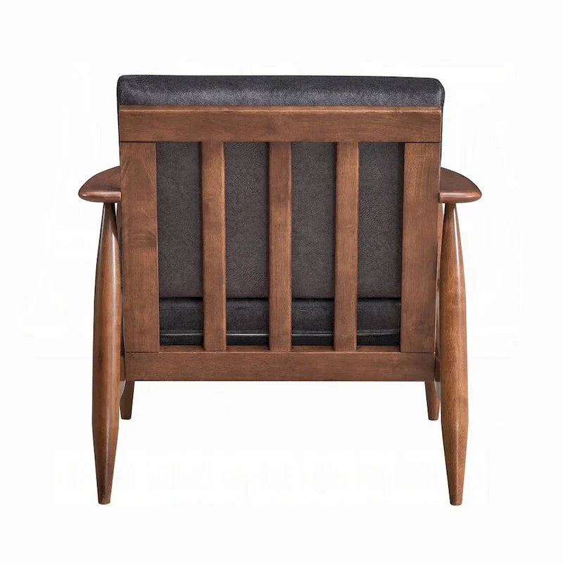 Fauteuil Lissa, Rembourrage moelleux gris anthracite, Cadre en bois marron