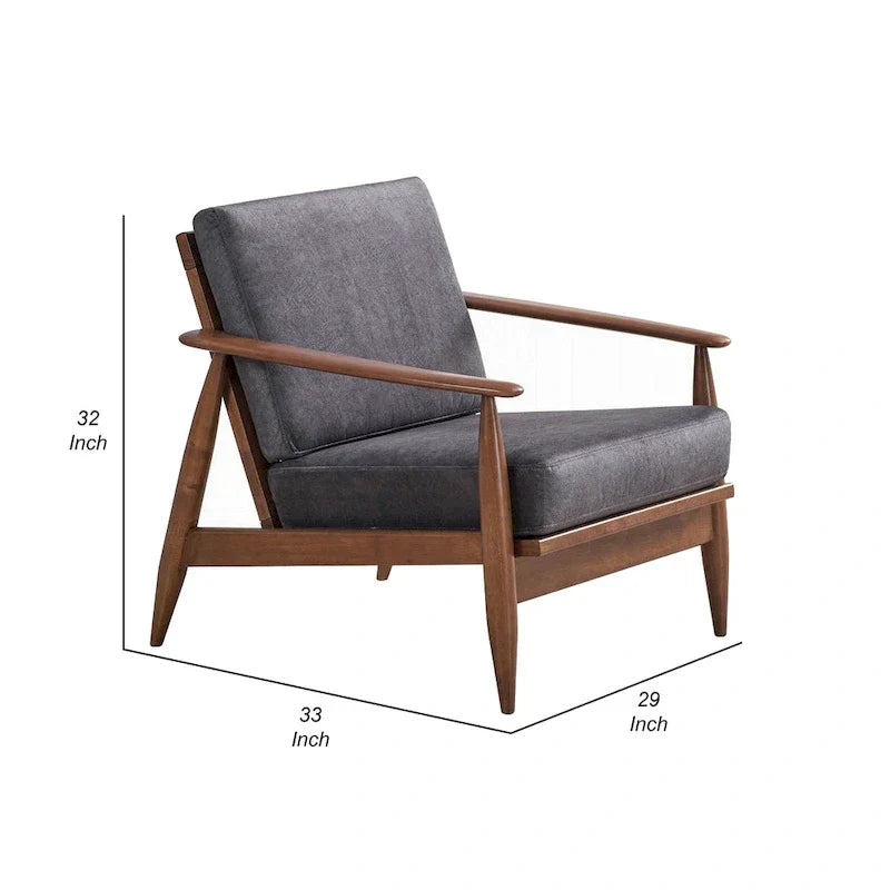 Fauteuil Lissa, Rembourrage moelleux gris anthracite, Cadre en bois marron