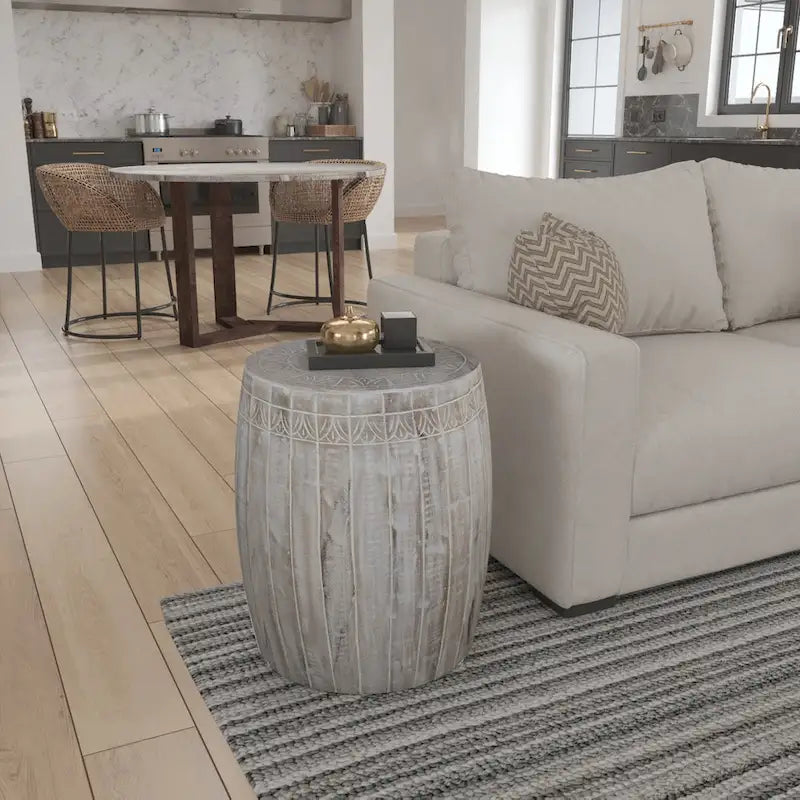Table d'appoint Serenity avec plateau rond de 40 cm, en manguier blanc antique