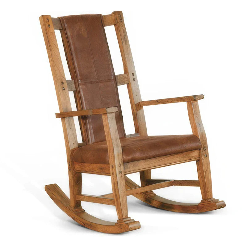 Marv Fauteuil à bascule avec assise et dossier en similicuir, chêne rustique brun