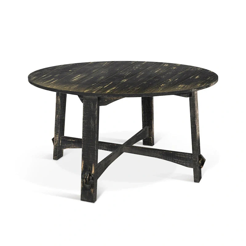 Rena Table à manger, ronde 54 pouces en bois d'acajou fumé noir à planches