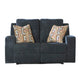 Causeuse Inclinable Manuelle Genna, Tissu Bleu Marine, 2 Coussins, 64 pouces