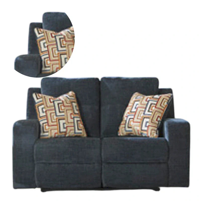 Causeuse Inclinable Manuelle Genna, Tissu Bleu Marine, 2 Coussins, 64 pouces