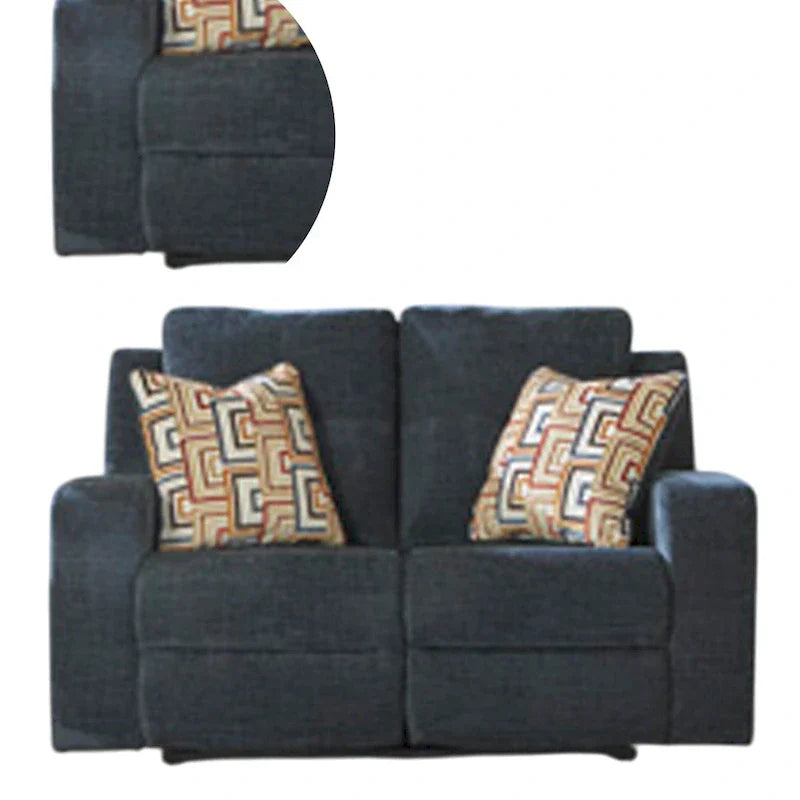 Causeuse Inclinable Manuelle Genna, Tissu Bleu Marine, 2 Coussins, 64 pouces