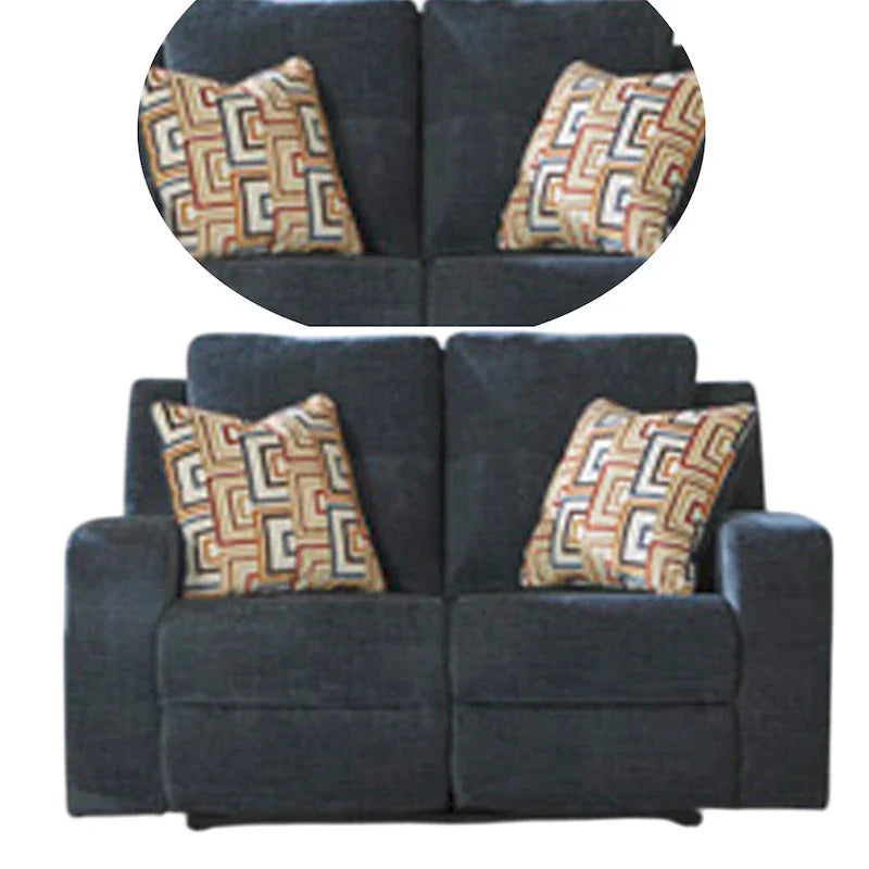 Causeuse Inclinable Manuelle Genna, Tissu Bleu Marine, 2 Coussins, 64 pouces
