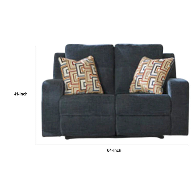 Causeuse Inclinable Manuelle Genna, Tissu Bleu Marine, 2 Coussins, 64 pouces