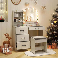 Costway Ensemble coiffeuse avec miroir et lumières, table et chaise de maquillage 4 - Voir détails