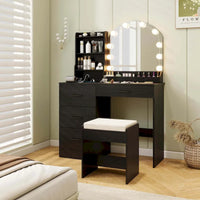 Costway Ensemble coiffeuse avec miroir et lumières, table et chaise de maquillage 4 - Voir détails