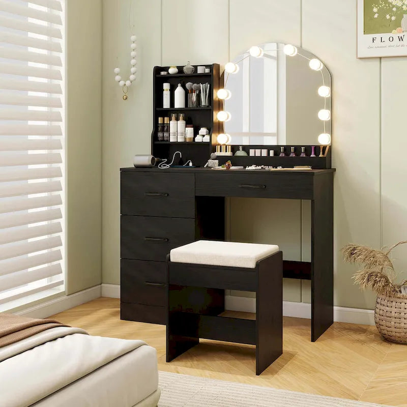 Costway Ensemble coiffeuse avec miroir et lumières, table et chaise de maquillage 4 - Voir détails