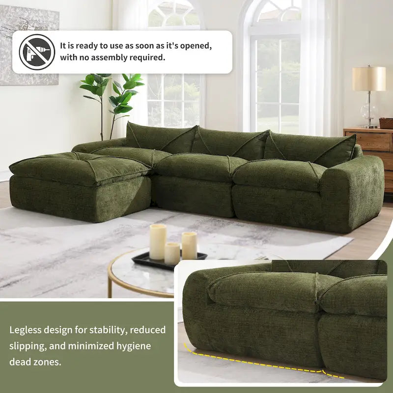 116-Canapé d'angle moderne en chenille avec mousse haute densité, aucun assemblage requis