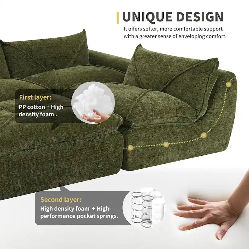 116-Canapé d'angle moderne en chenille avec mousse haute densité, aucun assemblage requis