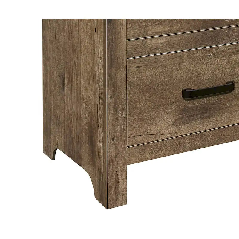Table de chevet transitionnelle en bois massif, armoire de rangement avec poignées de tiroir en nickel, table d'appoint d'entrée avec dessus en bois
