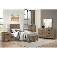 Table de chevet transitionnelle en bois massif, armoire de rangement avec poignées de tiroir en nickel, table d'appoint d'entrée avec dessus en bois