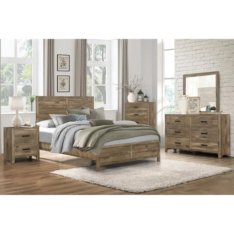 Table de chevet transitionnelle en bois massif, armoire de rangement avec poignées de tiroir en nickel, table d'appoint d'entrée avec dessus en bois
