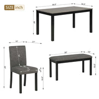 Ensemble de salle à manger 6 pièces, ensemble de salle à manger en bois avec table à manger rectangulaire, banc et 4 chaises rembourrées
