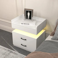 Table de chevet intelligente avec bande lumineuse LED réglable, armoire de rangement à 2 tiroirs, table d'appoint de canapé, table basse