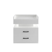 Table de chevet intelligente avec bande lumineuse LED réglable, armoire de rangement à 2 tiroirs, table d'appoint de canapé, table basse