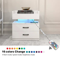 Table de chevet intelligente avec bande lumineuse LED réglable, armoire de rangement à 2 tiroirs, table d'appoint de canapé, table basse