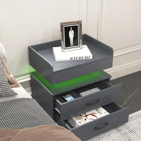 Table de chevet intelligente avec bande lumineuse LED réglable, armoire de rangement à 2 tiroirs, table d'appoint de canapé, table basse