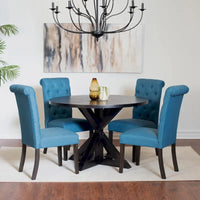 Ensemble de table à manger ronde 5 pièces, ensemble de mobilier de salle à manger avec table à manger à croisillons et 4 chaises rembourrées