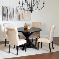 Ensemble de table à manger ronde 5 pièces, ensemble de mobilier de salle à manger avec table à manger à croisillons et 4 chaises rembourrées