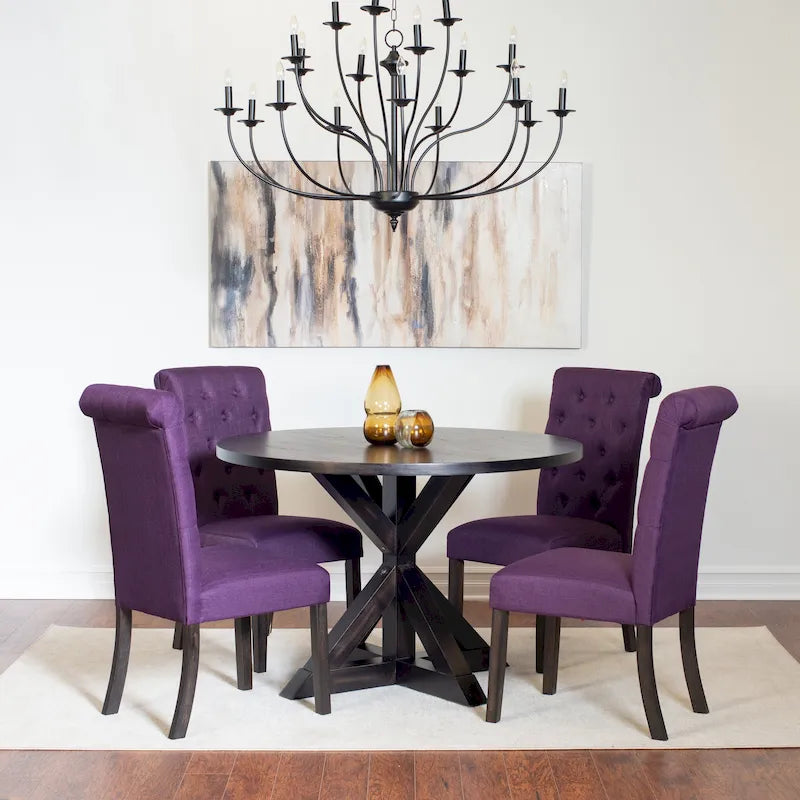 Ensemble de table à manger ronde 5 pièces, ensemble de mobilier de salle à manger avec table à manger à croisillons et 4 chaises rembourrées