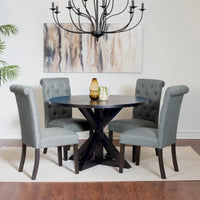 Ensemble de table à manger ronde 5 pièces, ensemble de mobilier de salle à manger avec table à manger à croisillons et 4 chaises rembourrées
