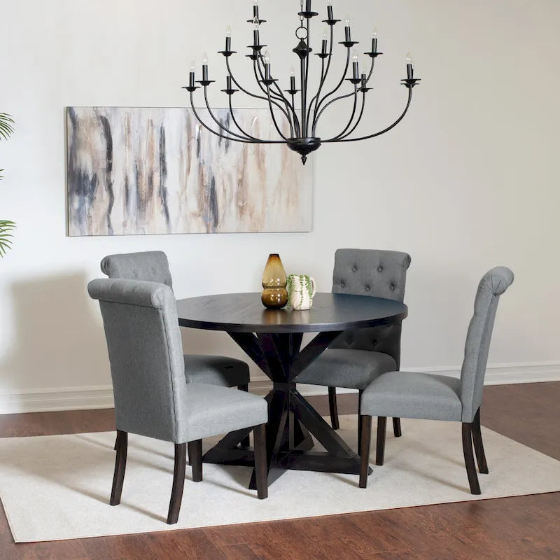 Ensemble de table à manger ronde 5 pièces, ensemble de mobilier de salle à manger avec table à manger à croisillons et 4 chaises rembourrées