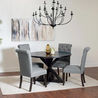 Ensemble de table à manger ronde 5 pièces, ensemble de mobilier de salle à manger avec table à manger à croisillons et 4 chaises rembourrées