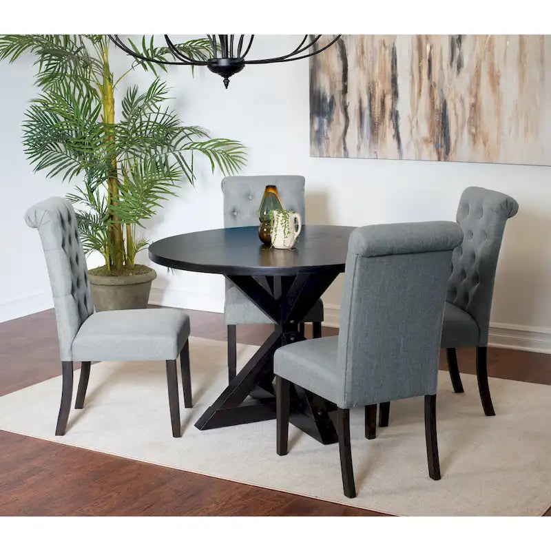 Ensemble de table à manger ronde 5 pièces, ensemble de mobilier de salle à manger avec table à manger à croisillons et 4 chaises rembourrées