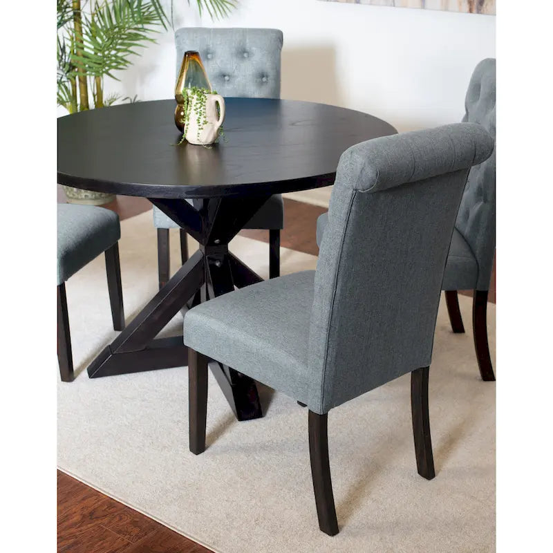 Ensemble de table à manger ronde 5 pièces, ensemble de mobilier de salle à manger avec table à manger à croisillons et 4 chaises rembourrées