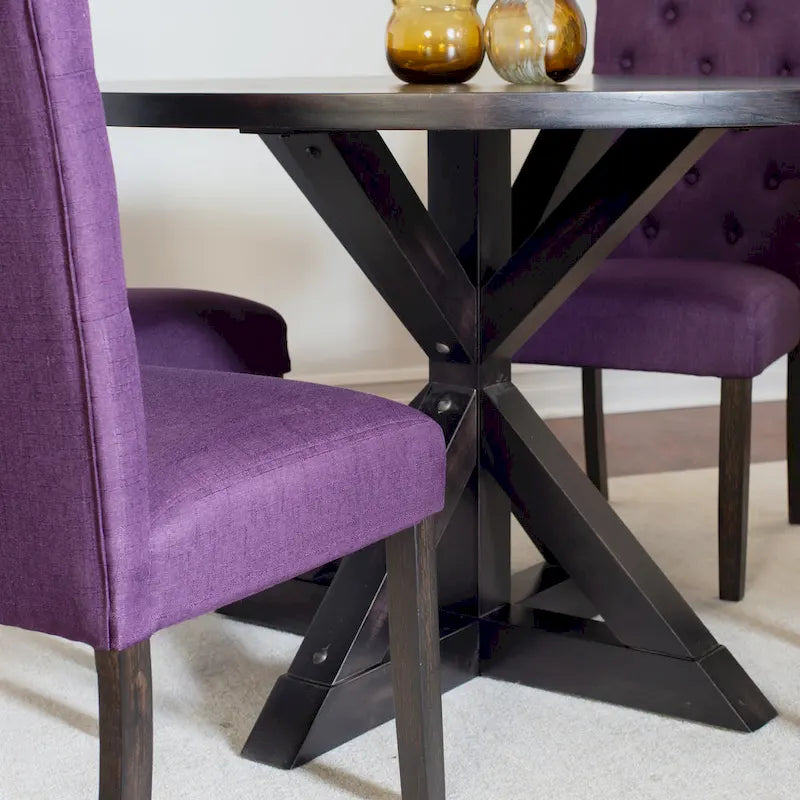 Ensemble de table à manger ronde 5 pièces, ensemble de mobilier de salle à manger avec table à manger à croisillons et 4 chaises rembourrées