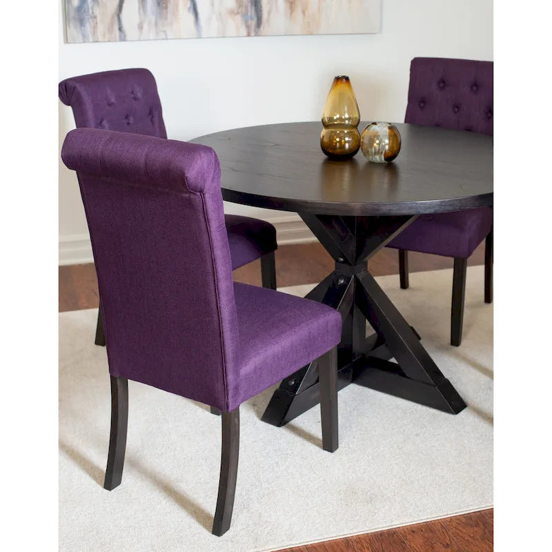 Ensemble de table à manger ronde 5 pièces, ensemble de mobilier de salle à manger avec table à manger à croisillons et 4 chaises rembourrées