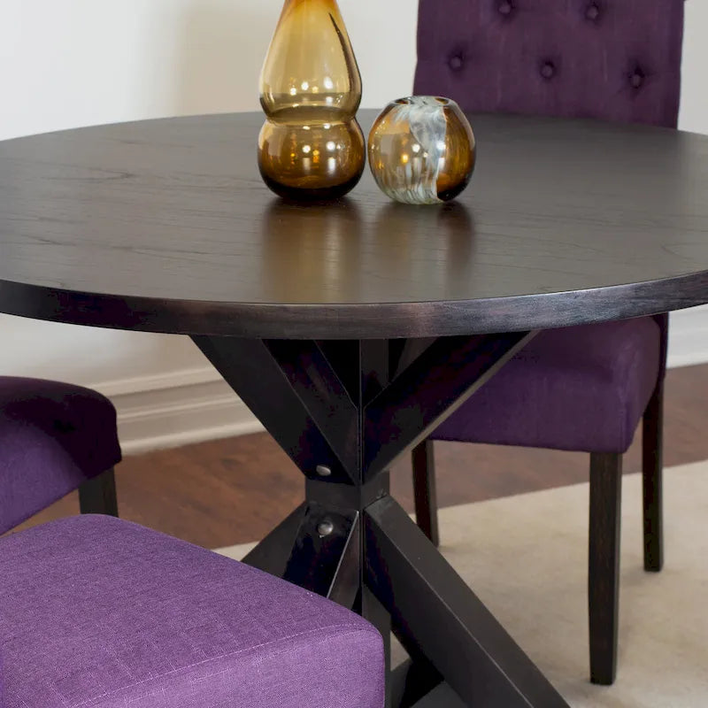 Ensemble de table à manger ronde 5 pièces, ensemble de mobilier de salle à manger avec table à manger à croisillons et 4 chaises rembourrées