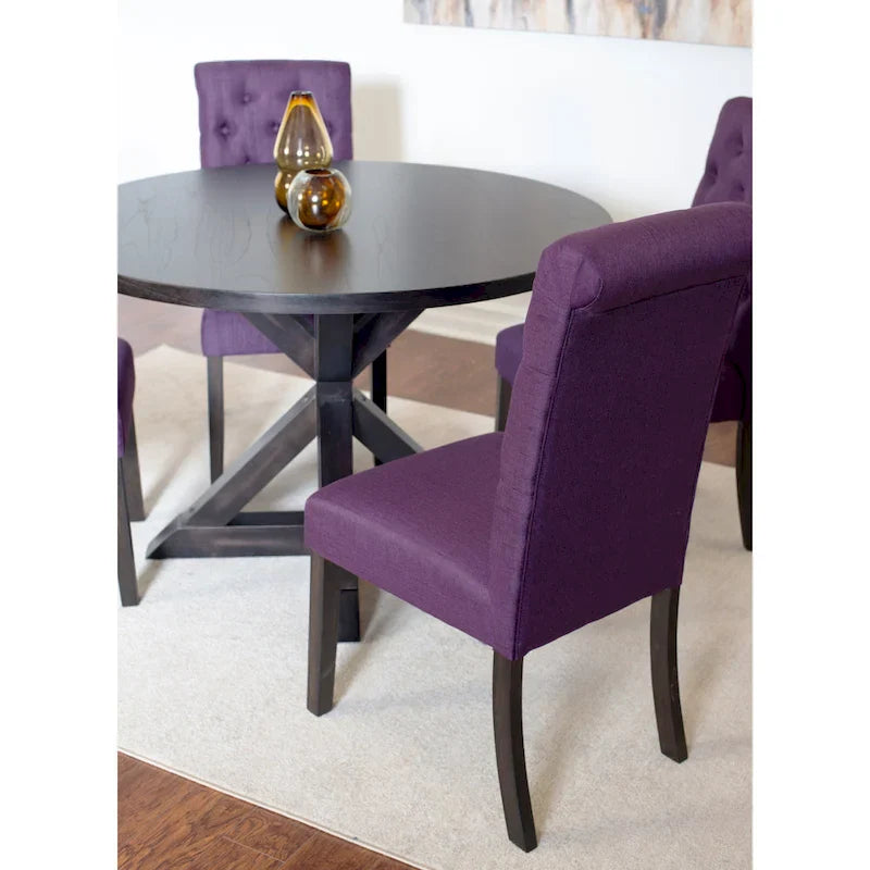 Ensemble de table à manger ronde 5 pièces, ensemble de mobilier de salle à manger avec table à manger à croisillons et 4 chaises rembourrées