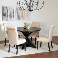 Ensemble de table à manger ronde 5 pièces, ensemble de mobilier de salle à manger avec table à manger à croisillons et 4 chaises rembourrées