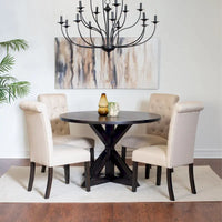 Ensemble de table à manger ronde 5 pièces, ensemble de mobilier de salle à manger avec table à manger à croisillons et 4 chaises rembourrées