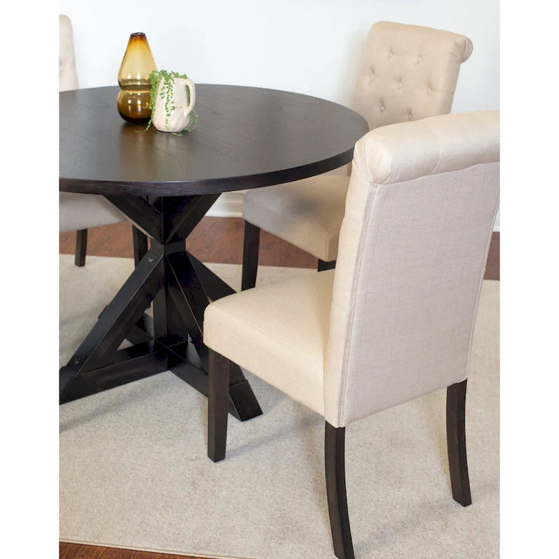 Ensemble de table à manger ronde 5 pièces, ensemble de mobilier de salle à manger avec table à manger à croisillons et 4 chaises rembourrées