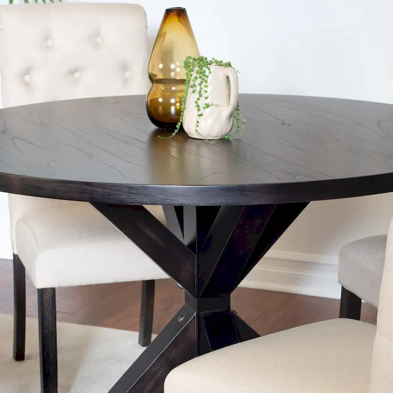 Ensemble de table à manger ronde 5 pièces, ensemble de mobilier de salle à manger avec table à manger à croisillons et 4 chaises rembourrées
