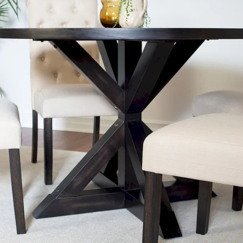 Ensemble de table à manger ronde 5 pièces, ensemble de mobilier de salle à manger avec table à manger à croisillons et 4 chaises rembourrées