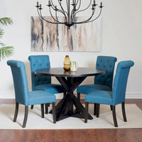Ensemble de table à manger ronde 5 pièces, ensemble de mobilier de salle à manger avec table à manger à croisillons et 4 chaises rembourrées
