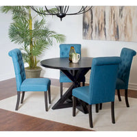 Ensemble de table à manger ronde 5 pièces, ensemble de mobilier de salle à manger avec table à manger à croisillons et 4 chaises rembourrées